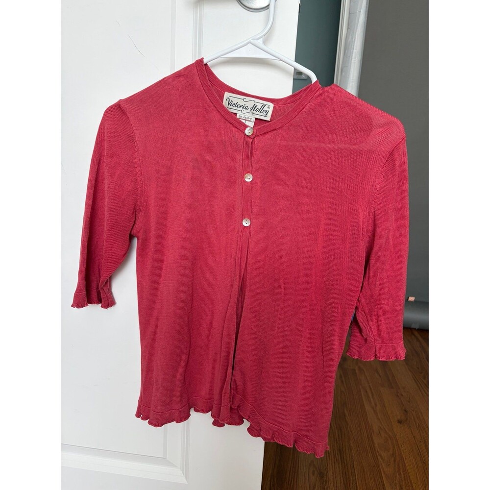 Vintage Victoria Holley 100% Silk Knit Cardigan Pink Small Vintage Y2K Romantic